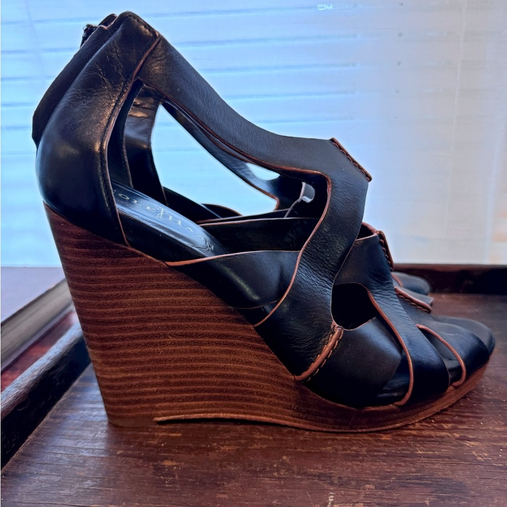 Cole Haan Black and Brown Wedge Sandals